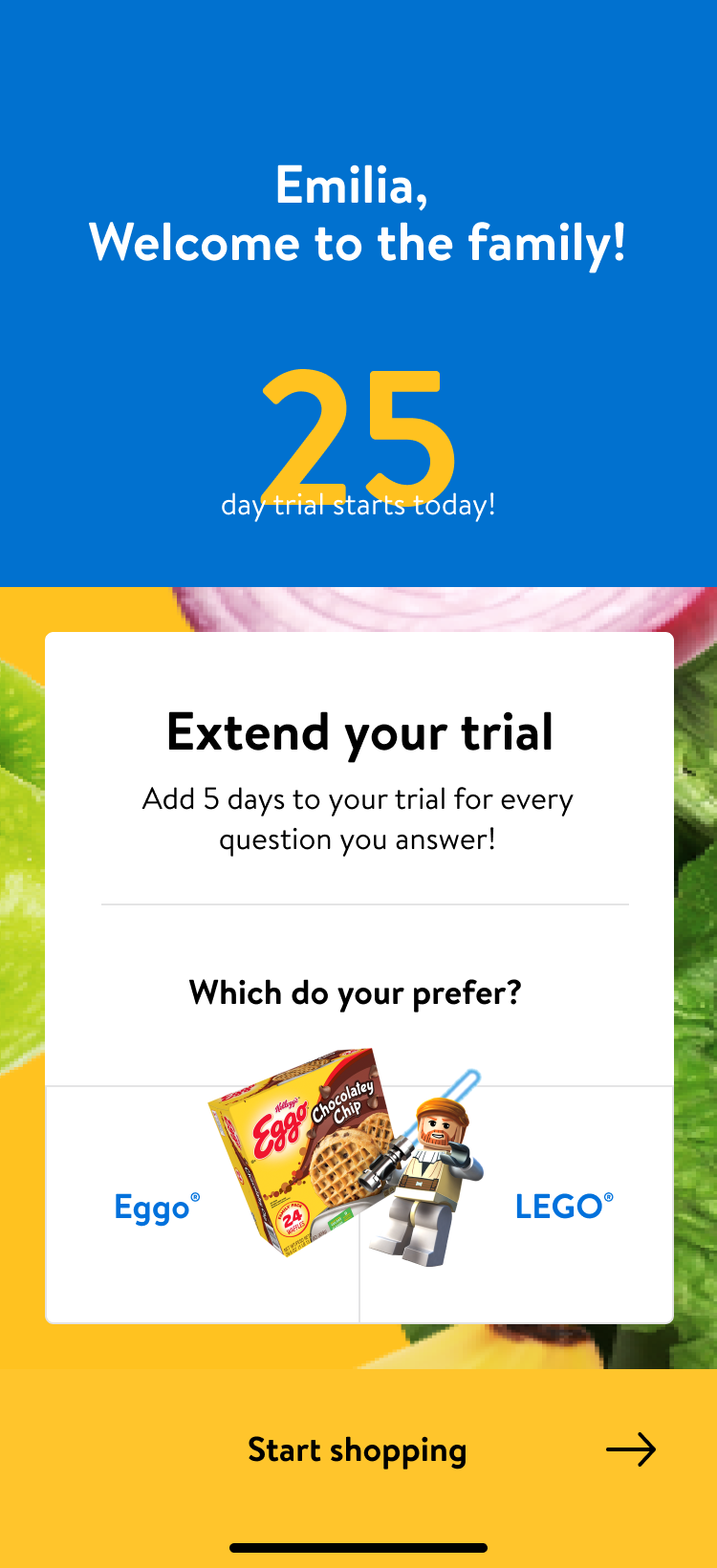 Trial extension pick a favorite, screen 3 of 4