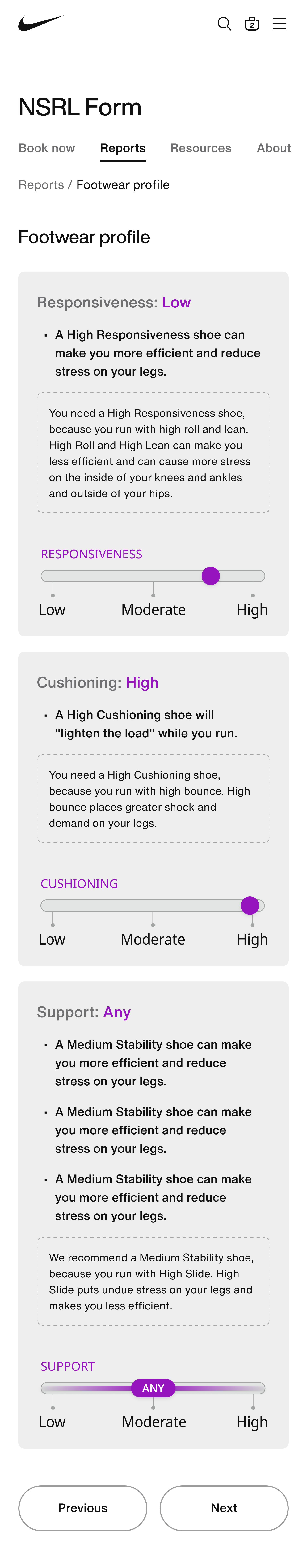 Footwear profile, screen 5 of 6
