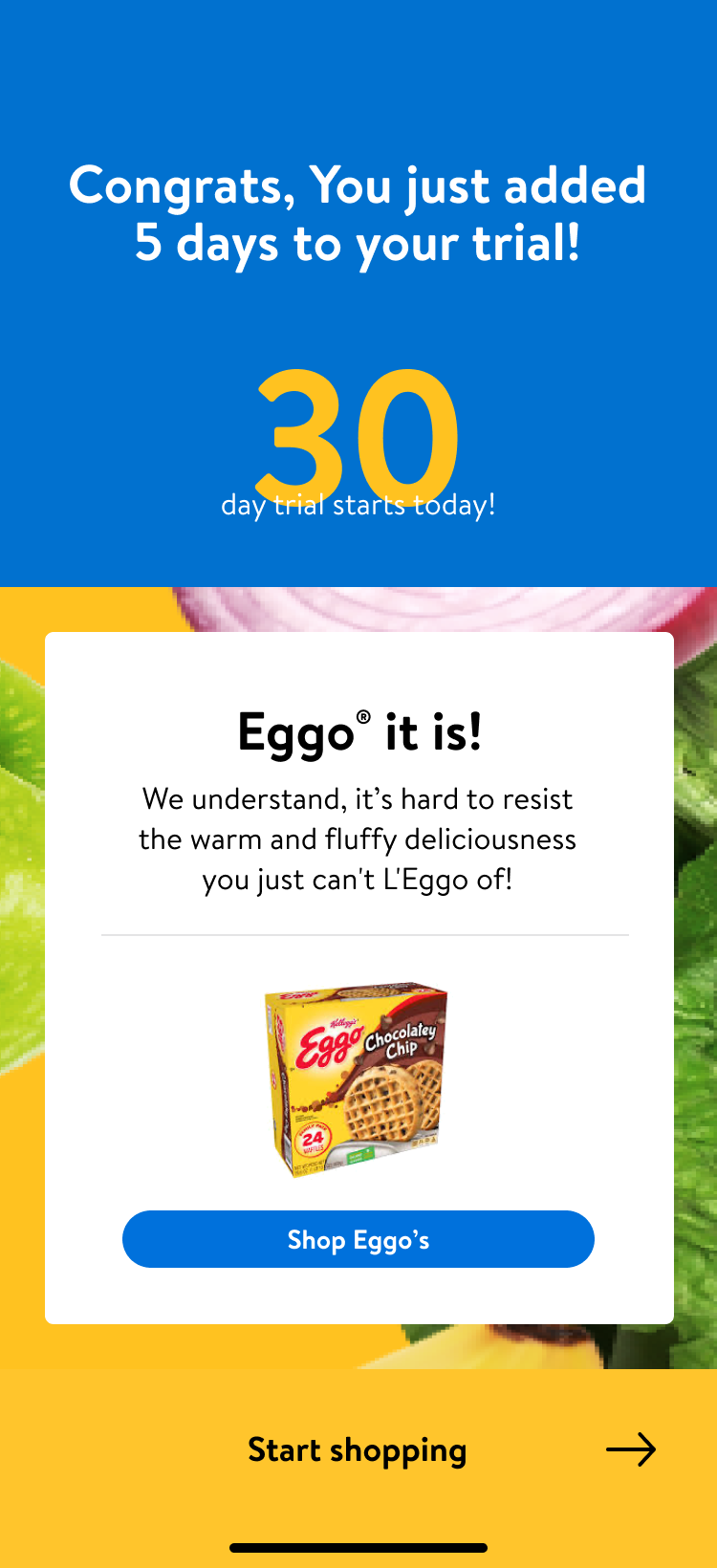 Trial extended with a waffle pick, screen 4 of 4