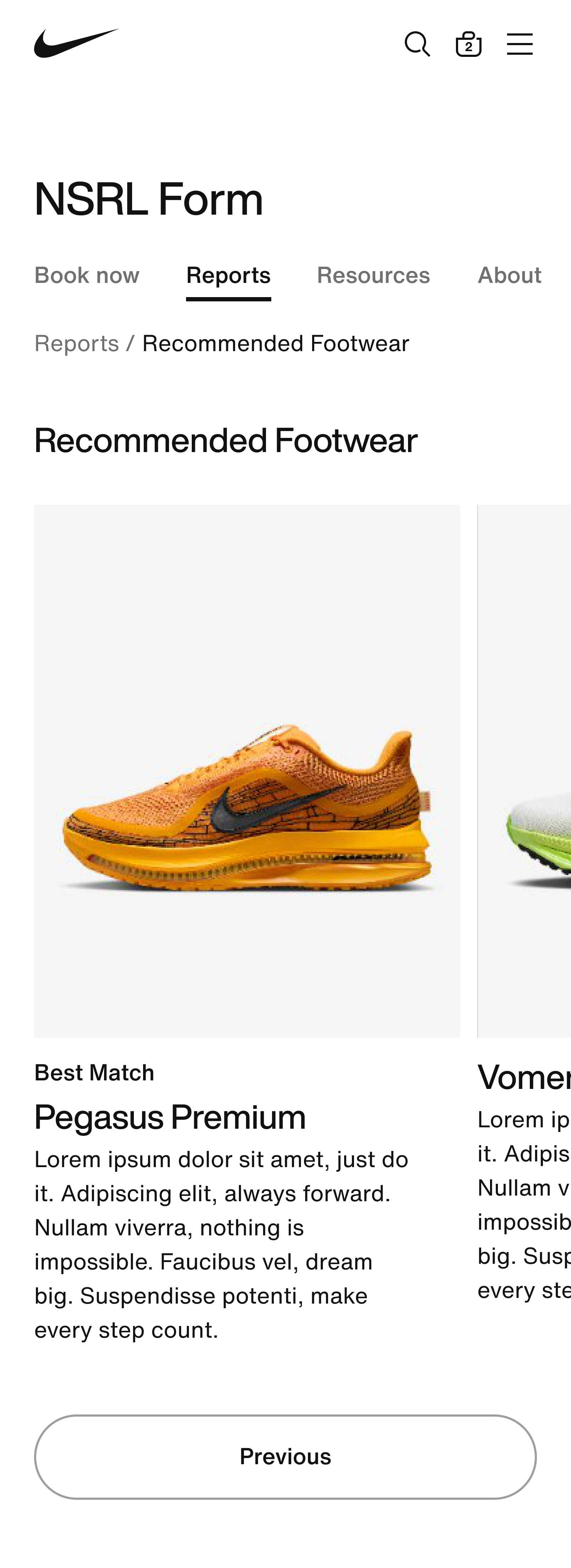 Footwear recommendations, screen 6 of 6