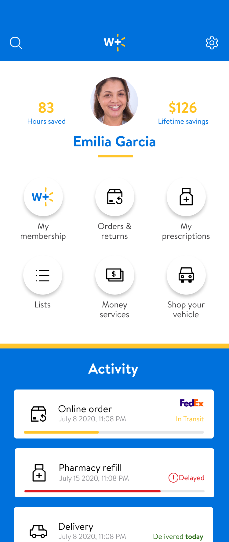 Member hub with activity, screen 4 of 12