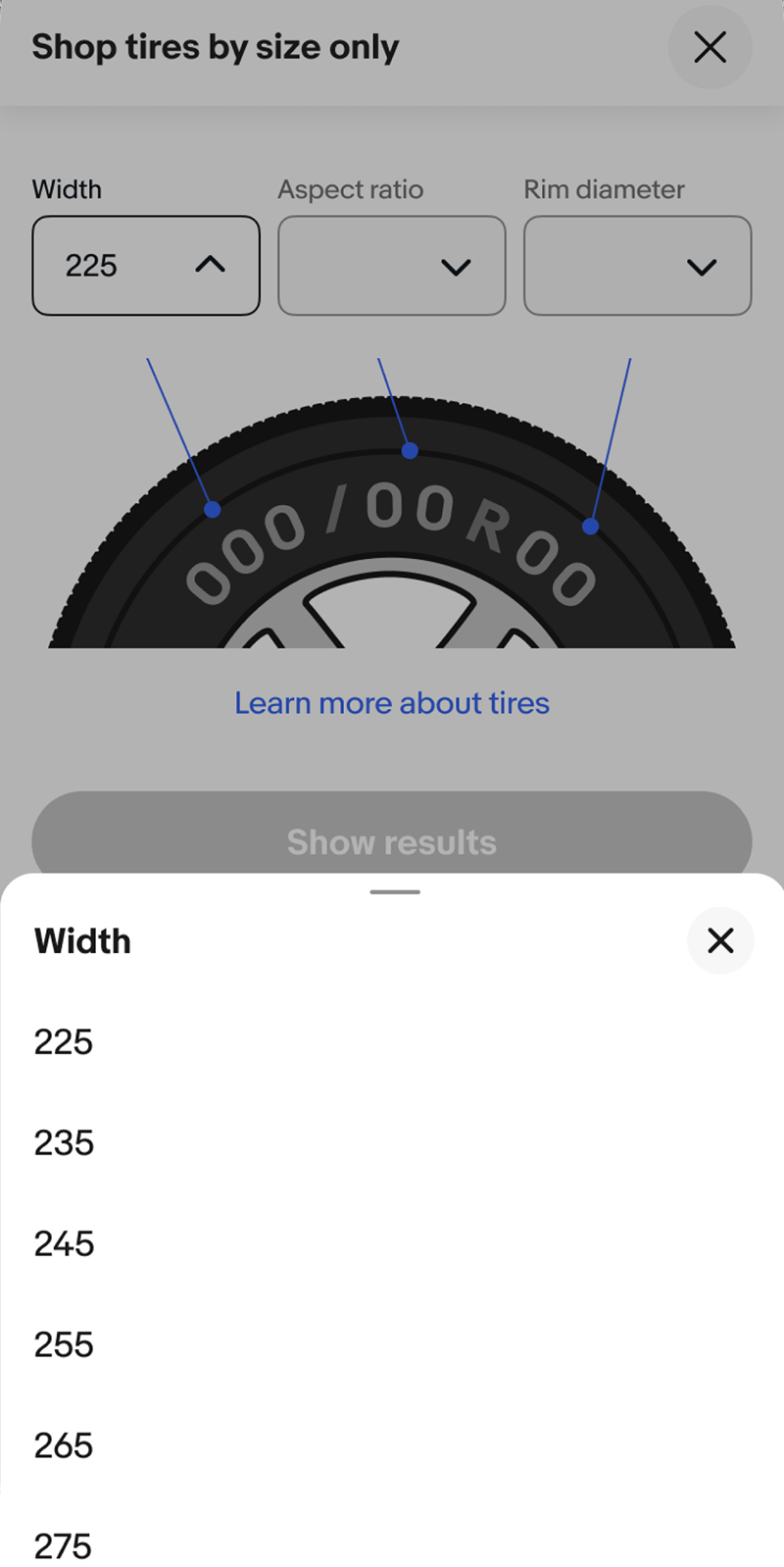 The width list open.