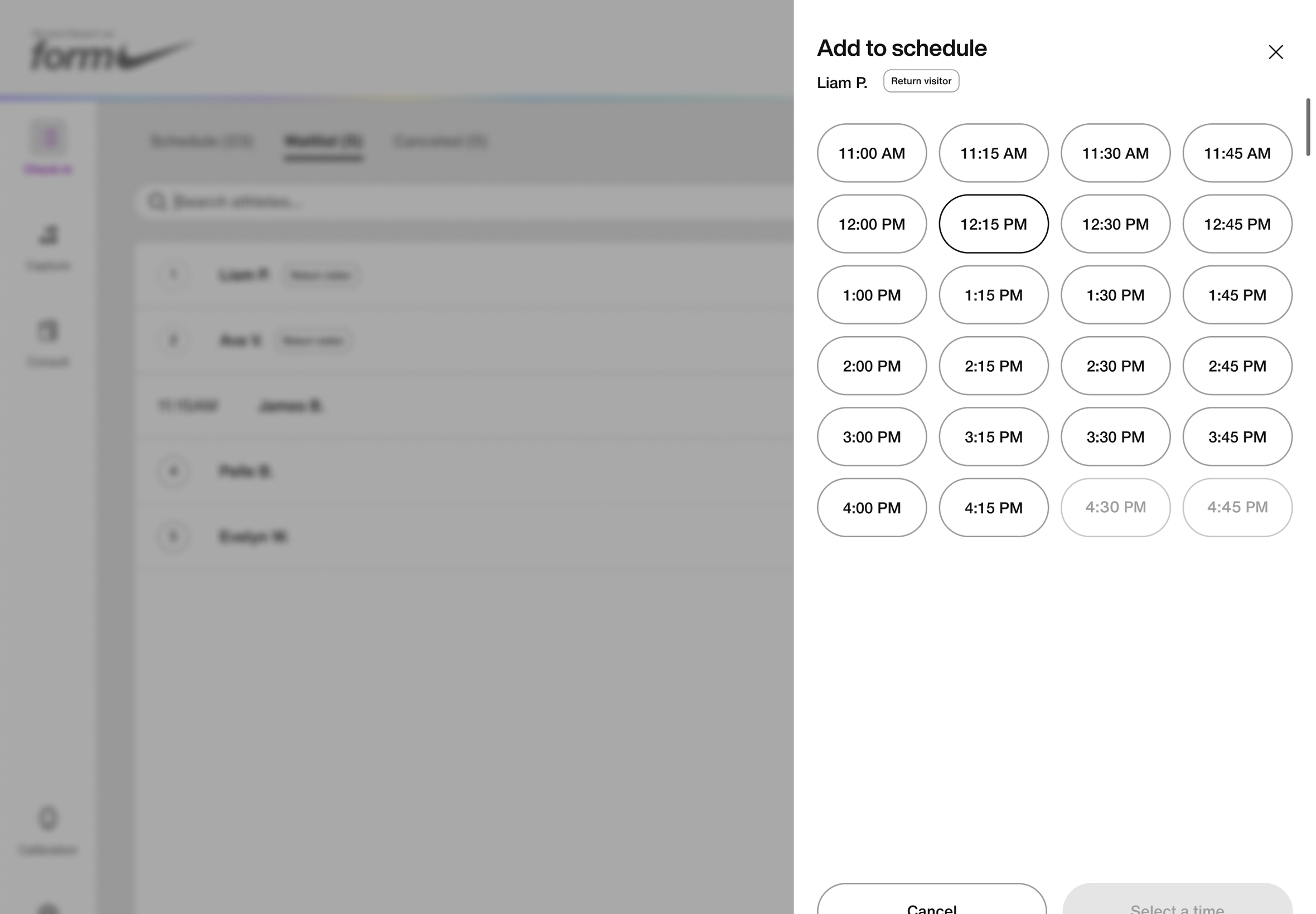 Check in - Add to schedule, screen 13 of 32