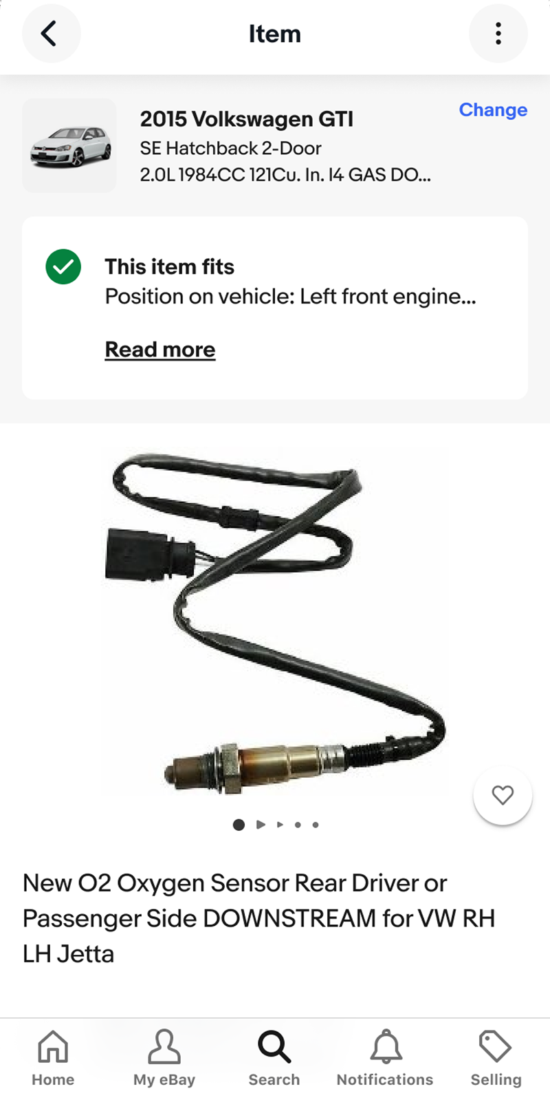Product page leading with the vehicle and This item fits, with the position on the vehicle.
