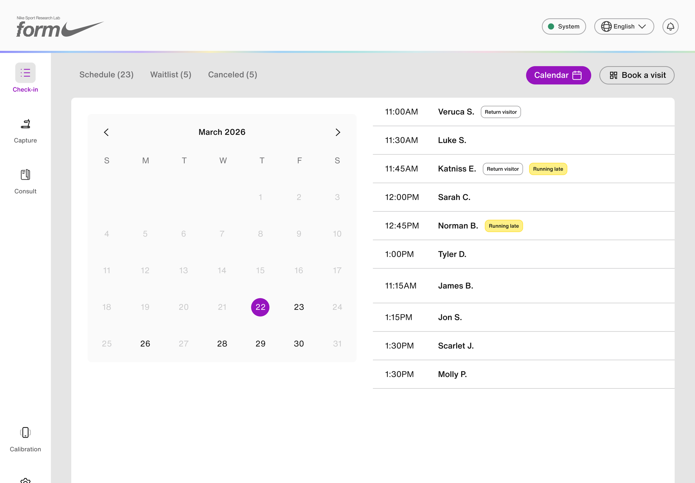 Check in - Calendar, screen 15 of 32