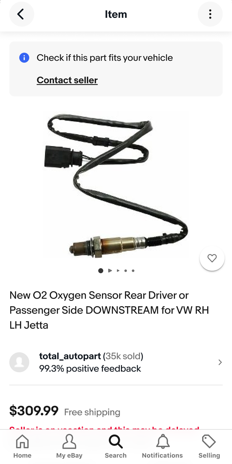 Product page with Check if this part fits your vehicle and Contact seller.