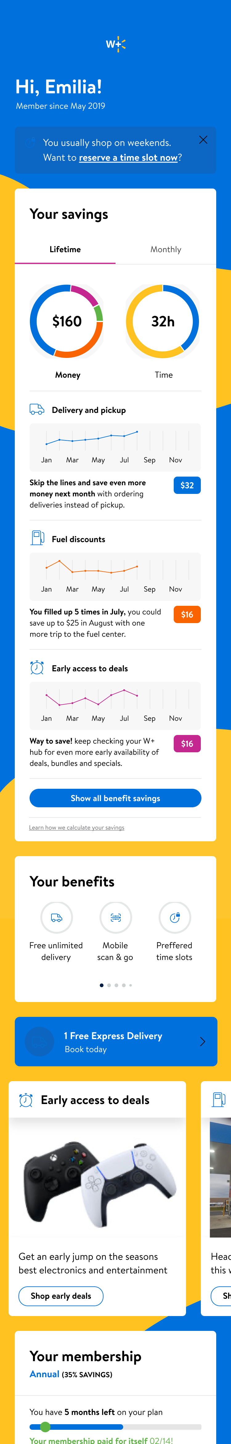 Branded dashboard with savings detail, screen 12 of 12