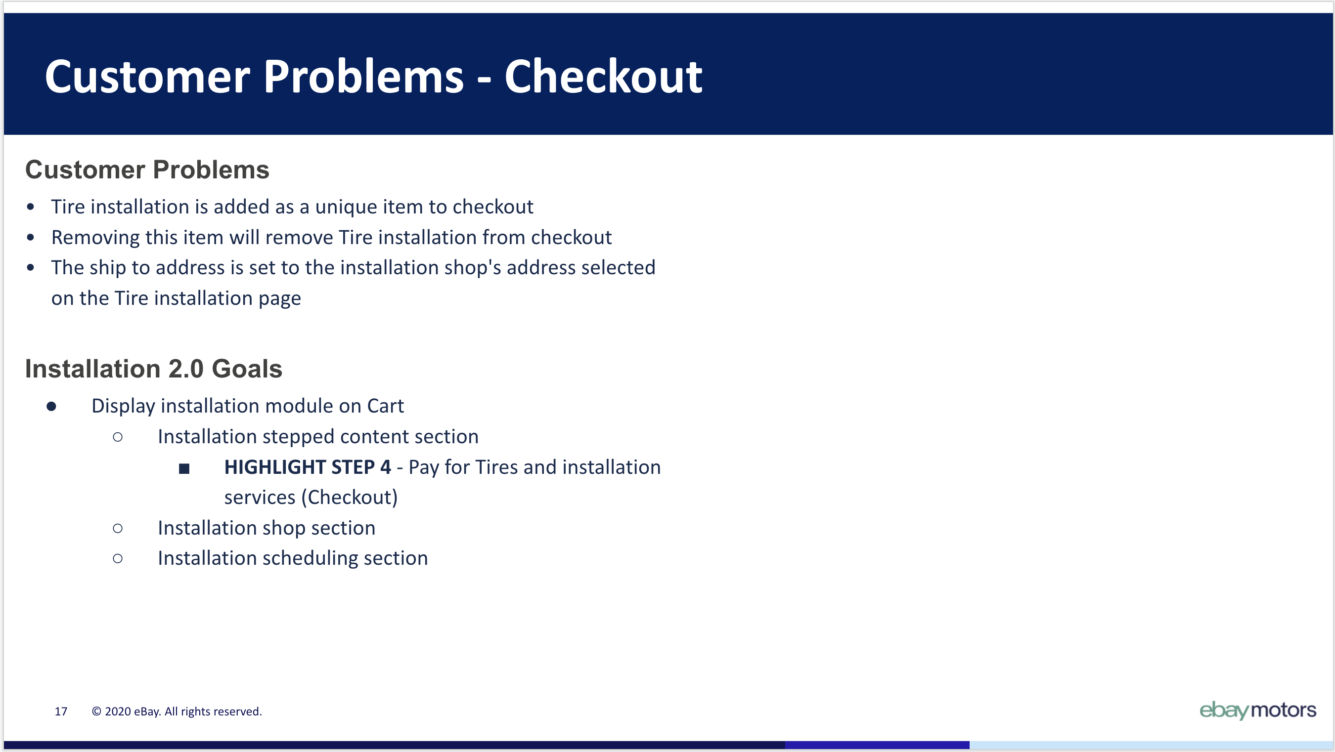 Checkout. Customer problems and goals for checkout.