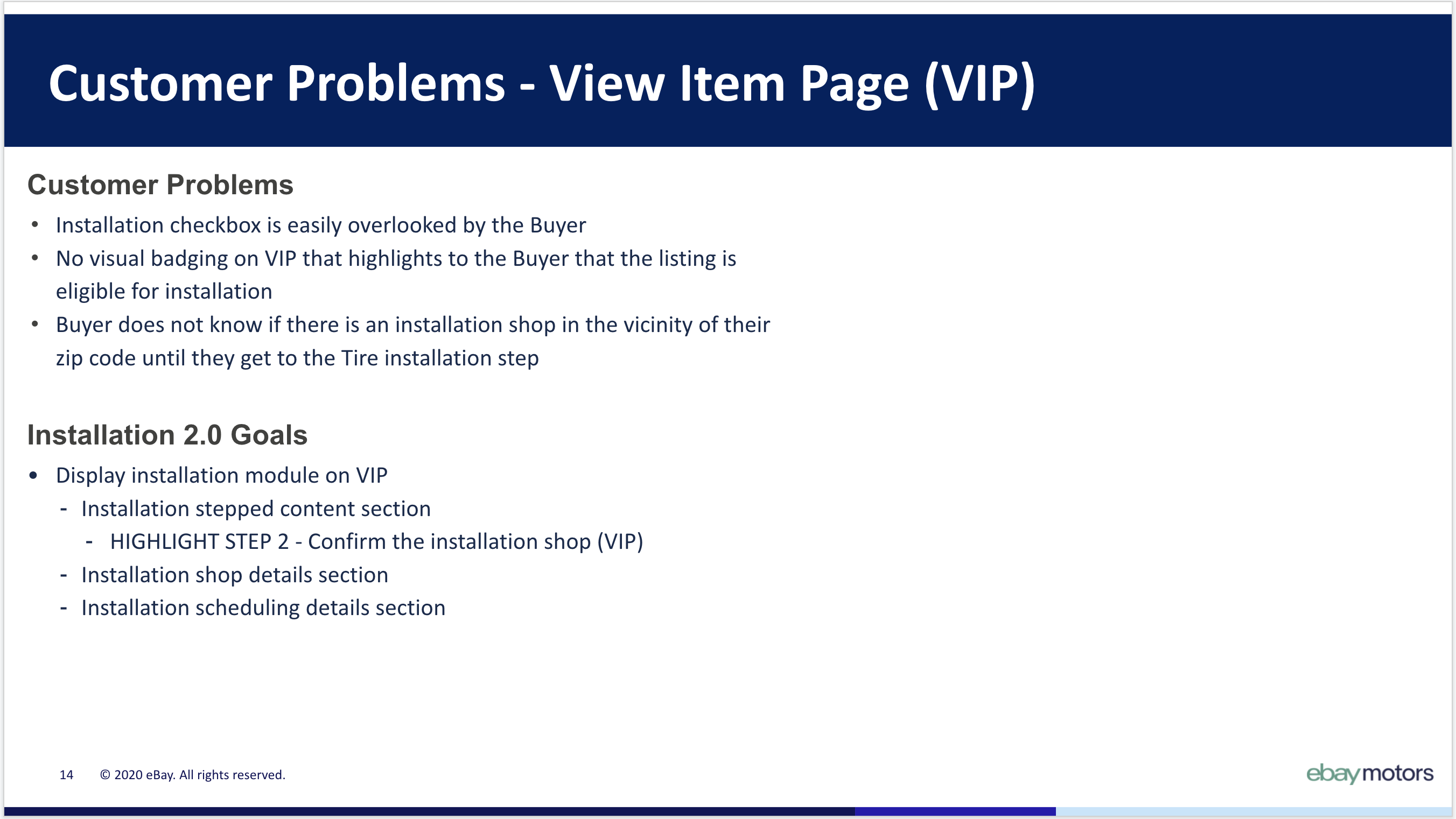 View item page. Customer problems and goals for the listing page.
