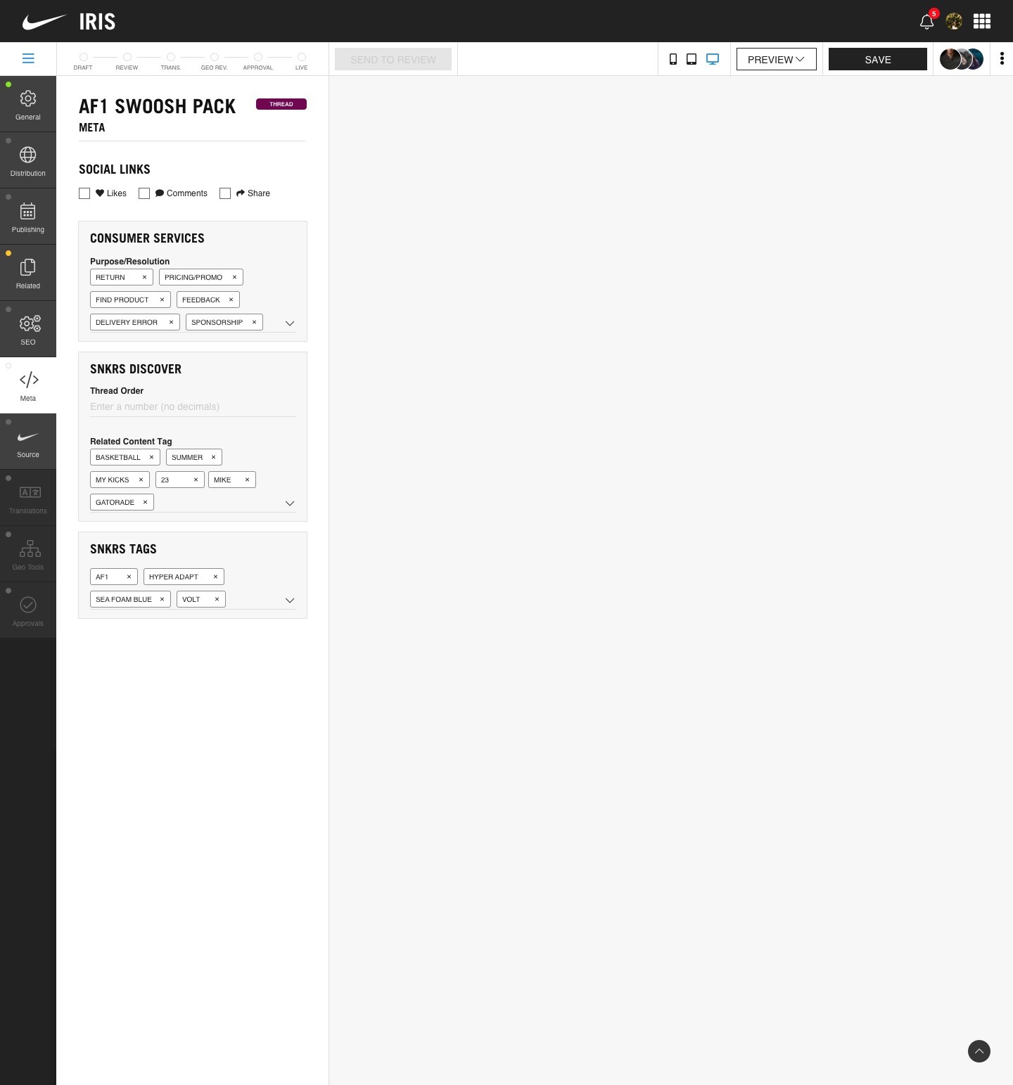 Meta and social tags.